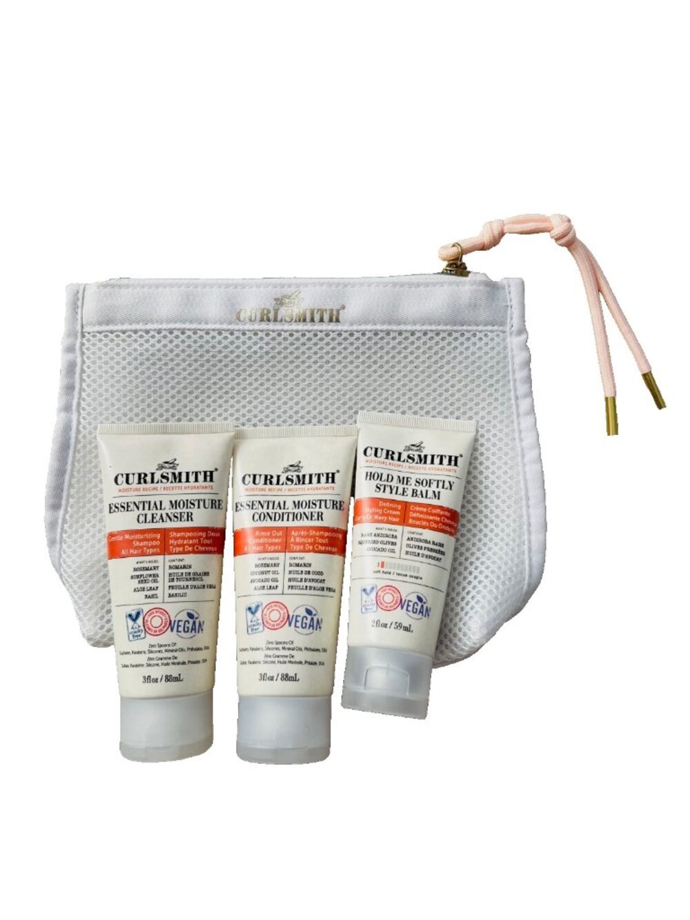 Curlsmith Set of 3 Shampoo, Conditioner, Stylish Cream, Zip Pouch